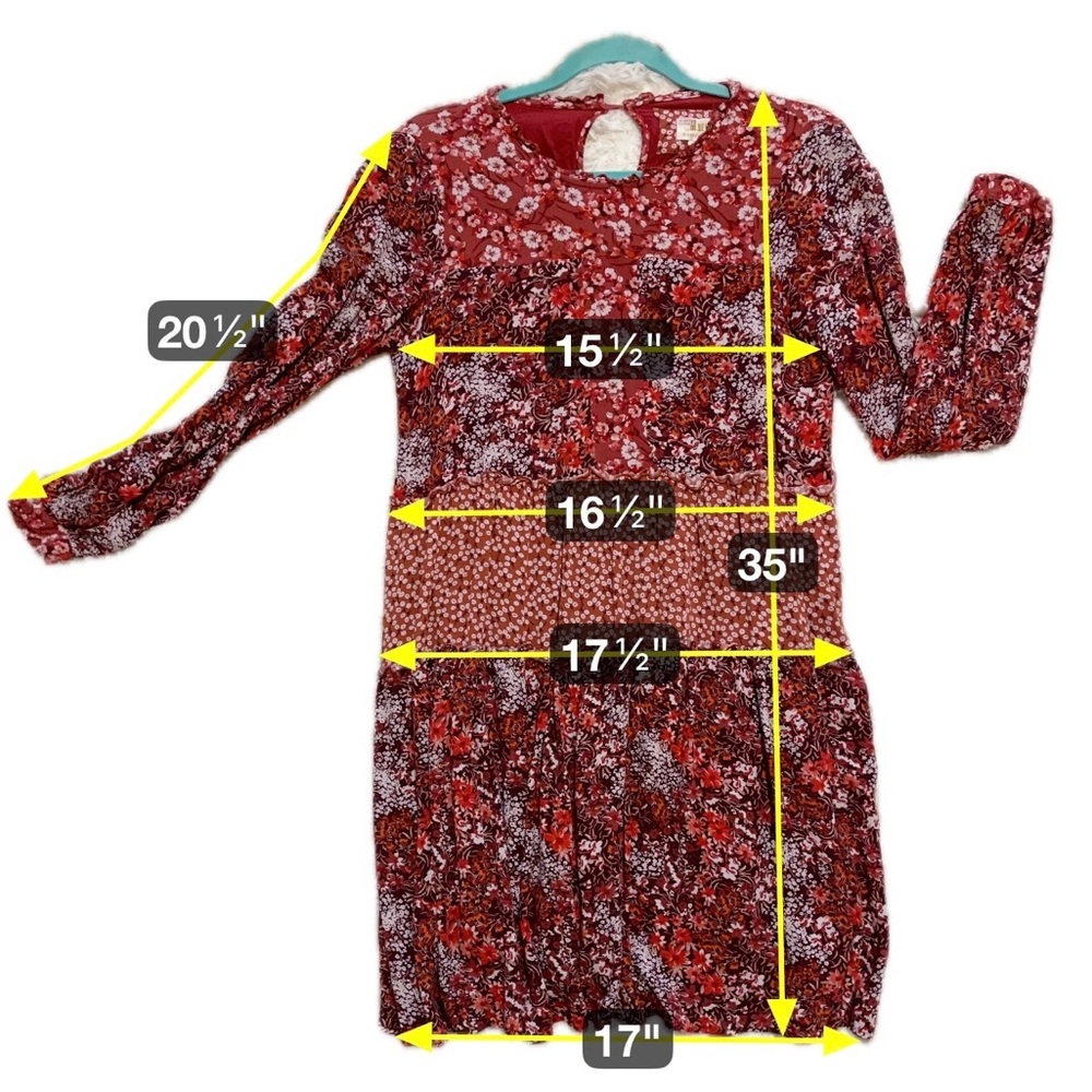 Anthropologie Maeve Esther Tiered Dress Red Fairy Grunge Boho Prairie Floral XS - Picture 3 of 8